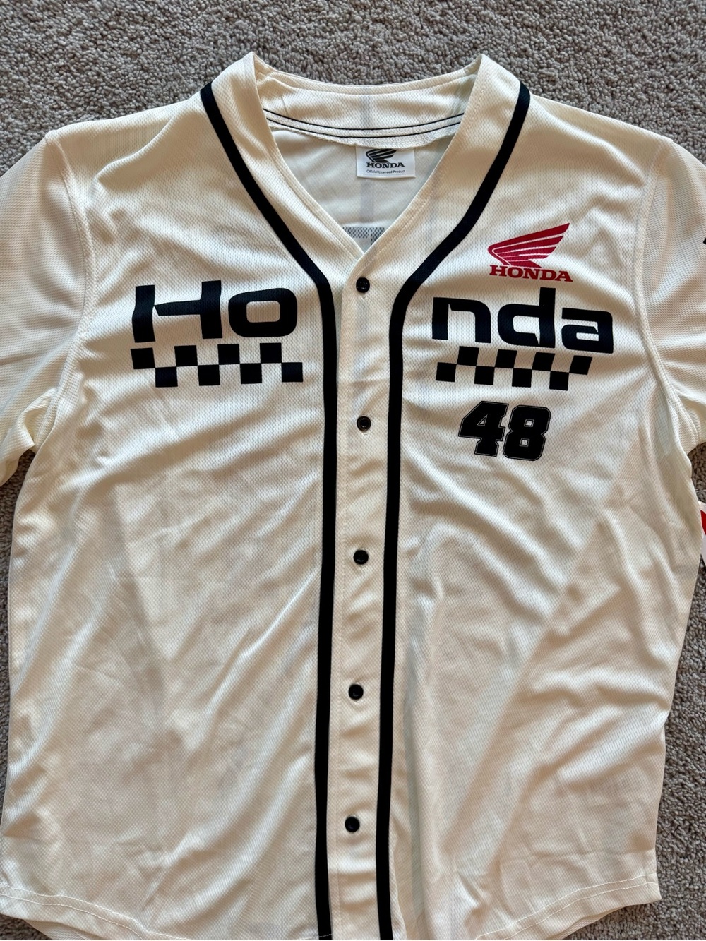Honda Motor Racing #48 Off-white Button Up Mens MED Jersey. Speedway Patch. NWT - Picture 3 of 6
